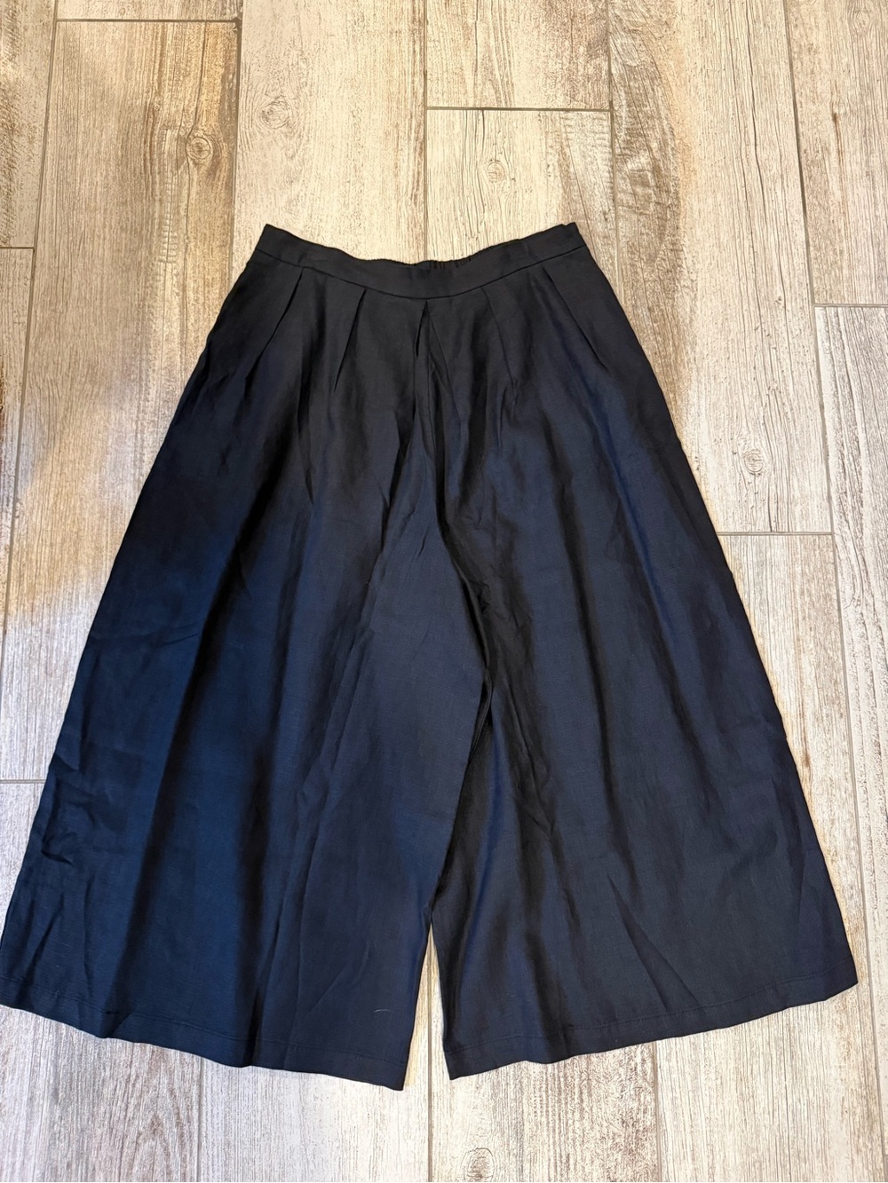 Anthropologie Black Linen Cropped Wide Leg Pants
